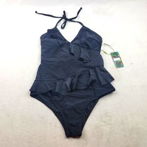 NWT Peddney one piece ruffle cutout laceup back bathingsuit